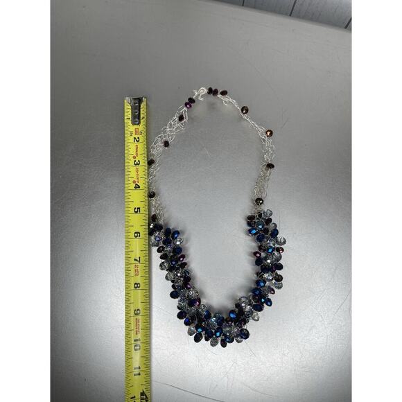 Handmade Blue Purple Beaded Necklace Fully Wire Wrapped Artisan - Picture 5 of 5